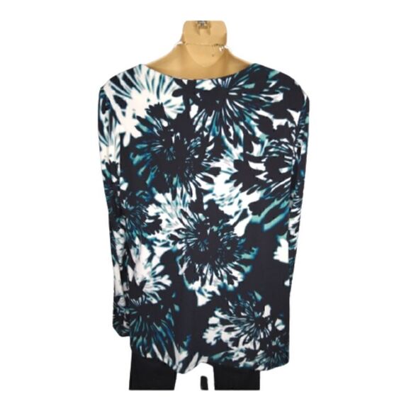 WORTHINGTON Stretch Drape Neck Sexy Blue/Green/Black/White Floral Top XL - Picture 2 of 8